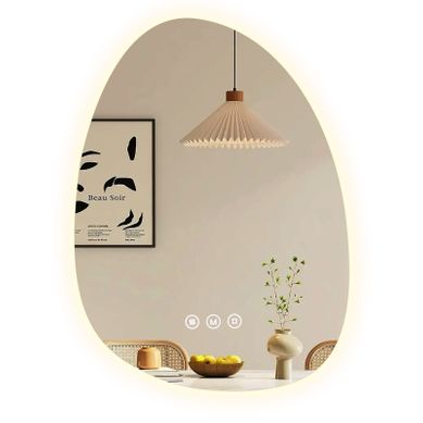 Miroir Salle De Bain LED 75x55cm Forme Goutte Anti Buée Tactile Lumière Réglable 3 Couleurs