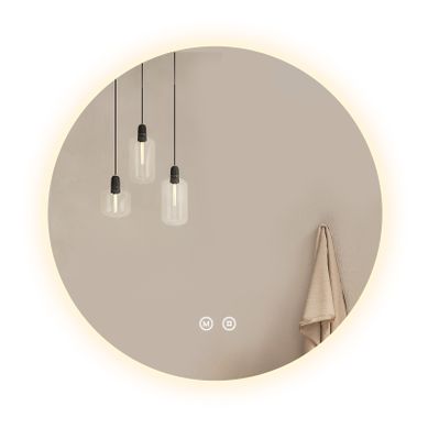 Miroir De Salle De Bain LED Rond Diamètre 70 Cm, Interrupteur Tactile, 3 Couleurs De Lumière