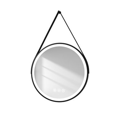 Miroir Lumineux Salle De Bain Rond 50cm Noir Anti-buée Tactile 3 Couleurs De LED Lumières