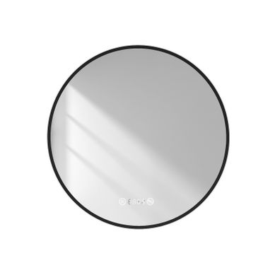 Miroir LED Salle De Bain Rond 60 Cm, Cadre Noir, Horloge Et Temperature, Anti-buée, Tactile