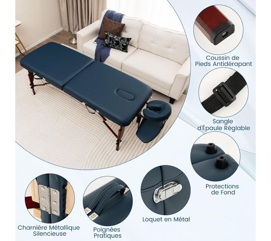 Table De Massage Pliable ERIS Pour Salon (manucure, Tattoo, Esthétique) - Bois, Hauteur Réglable - Neuf