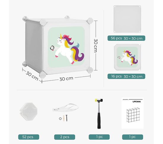 Armoire Rangement Enfant 12 Cubes Avec Tringles - Meuble Modulaire Motif Espace - 109x37x145 Cm - Blanc/Rose - 6