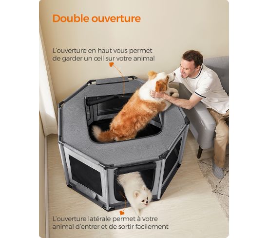 Housse De Parc Octogonale Pour Animaux - Tissu Oxford 210D étanche - Diamètre 65 Cm - Pour Extérieur/intérieur - Noir Argenté
