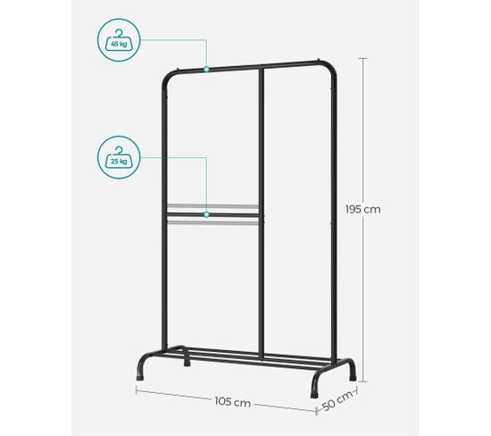 Porte-manteau Mural SONGMICS Avec étagère Et Tringle - Charge Totale 60kg - Dimensions 28x109x13.2cm - Beige/blanc