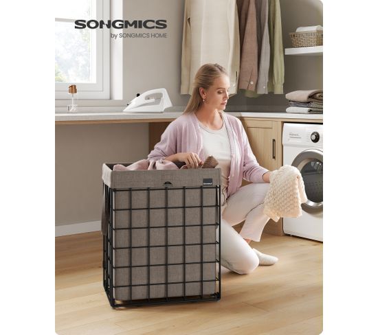 SONGMICS Panier De Rangement 90L - Corbeille Linge Pliable - Sac Amovible - Couleur Boisé - Pour Buanderie
