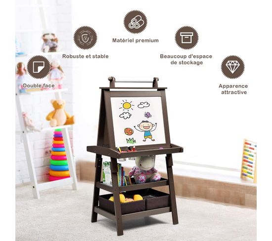 Chevalet D'Art Enfants 3-en-1 VEVOR - Tableau Magnétique Blanc/Noir Avec Rouleau Papier