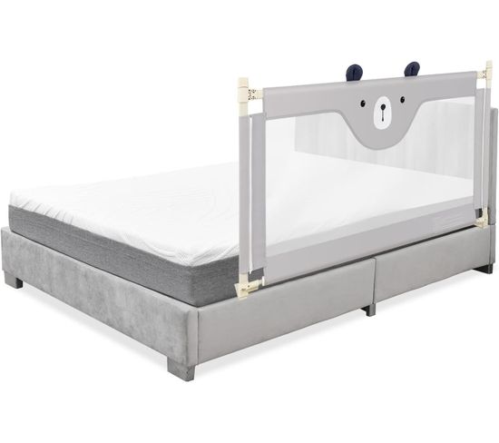 Barrière De Lit Bébé Pliable Et Réglable - 180x70 Cm, En Maille Respirante, Grise, Pour Empêcher Les Chutes