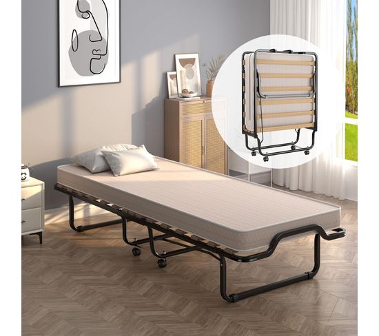 Lit Pliant 1 Personne Avec Matelas Intégré – 4 Positions – Charge 200 Kg – Pour Camping Ou Dépannage