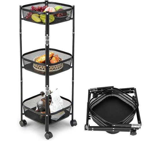 Chariot De Cuisine Pliable 3 étagères Poignée Et Roulettes Pikas Plus