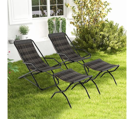 Chez WU Chaise longue à bascule Crème Acier et textilène AB318126 60299 - Jardin