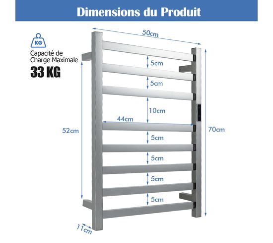 COSTWAY Sèche-Serviettes Électrique 5 Barres - Chauffe-Serviettes 120W Avec Minuterie LED