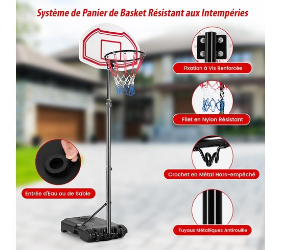 BAKAJI Panier De Basket-Ball à Pied Jouet Pour Enfants Avec Hauteur Réglable Jusqu'à 158 Cm Et Base Remplissable Playset Sport D'extérieur Jardin Et Intérieur Ballon Et Gonfleur Inclus