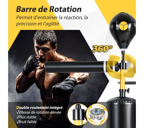 Sac De Frappe Adulte Sur Pied GOPLUS 178 Cm - Base à 12 Ventouses, Stable Avec Eau/sable, Idéal Boxe, Fitness, Défouloir