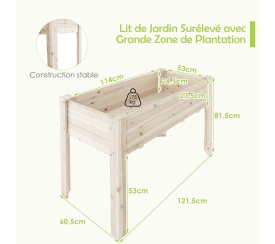 Jardinière Surélevée En Bois De Sapin En Forme De L – Dimensions 120x120x63 Cm – Fond Ouvert Pour Un Bon Drainage – Pour Potager, Balcon, Terrasse