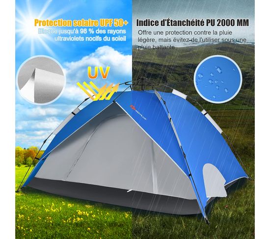 COSTWAY Tente De Camping Instantanée Avec Support Automatique Pour 4-6 Personnes, Tente Familiale Double Couchage Double Toit Imperméable Coupe-Vent