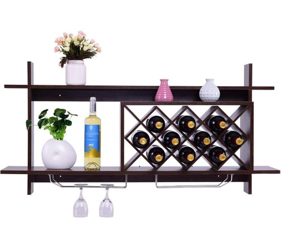 Porte-bouteille De Vin Mural Style Industriel - Support Rangement Rétro Pour Bar, Maison, Restaurant - Marron Foncé