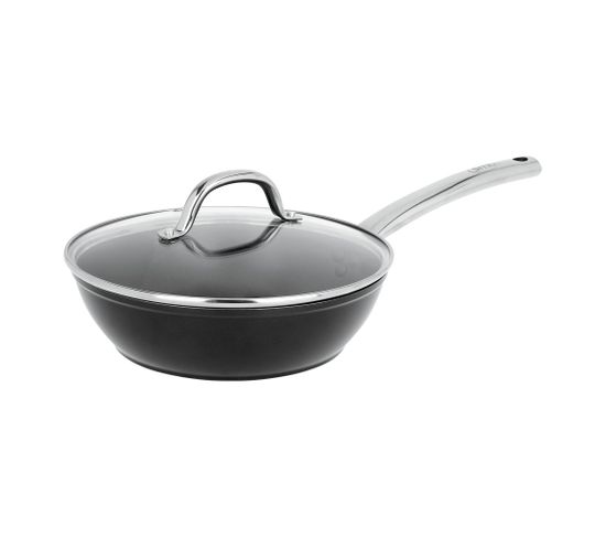 Sauteuse Menastyl 24 Cm – Aluminium Antiadhésif, Compatible Induction – Avec Couvercle Verre – Couleur Rouge