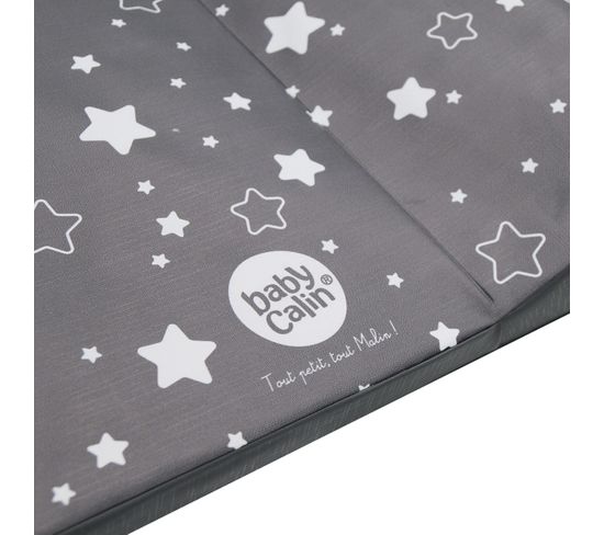 Matelas à Langer Flocons étoiles Gris Clair - Babycalin, 50x70 Cm, PVC Imperméable, Rembourrage Polyéther - Pour Table à Langer Bébé