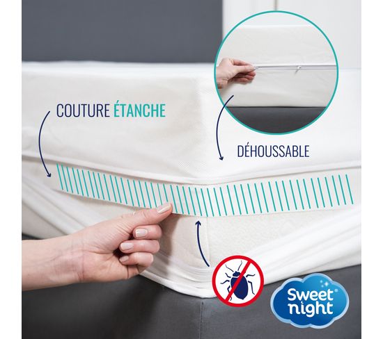 Housse Matelas Anti-punaises SWEET NIGHT - 180x200 Cm - Protection Intégrale Sans Produits Chimiques