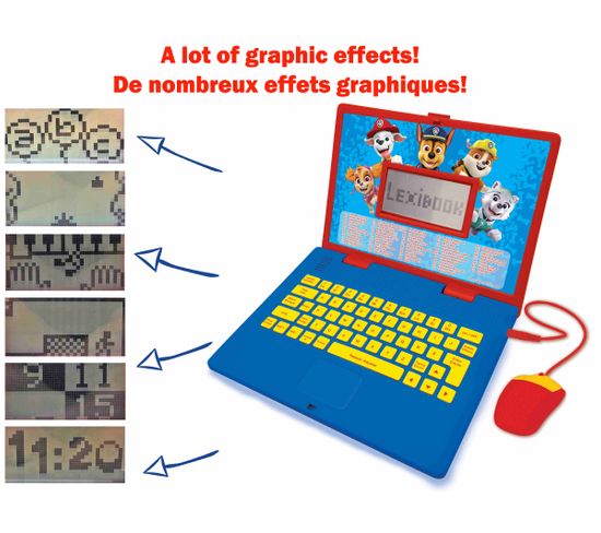 Lexibook - La Pat' Patrouille - Ordinateur Éducatif Bilingue Français/ Anglais, Jouet pour Enfants, 170 Activités pour Apprendre, S'amuser et Jouer du Piano, Grand écran - JC599PAi1