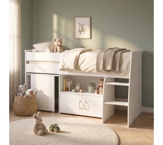 Lit Combin Avec Bureau 90x200 Cm LOAN Blanc Lit Enfant BUT