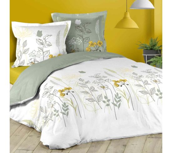 Housse De Couette 220x240 Fleurs Des Champs + 2 Taies 100% Coton 42