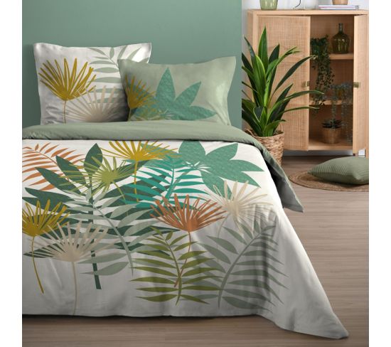 Housse De Couette STOF Percale Coton - Taille 240x220 Cm - 100% Coton Oeko-Tex - Modèle Jacinthe Dorée - Pour Lit Double