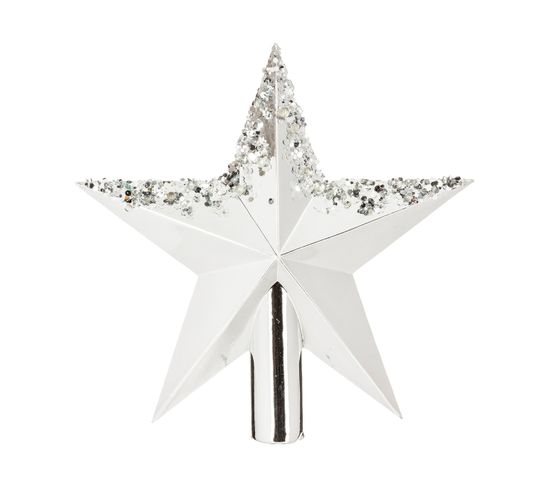 Cimier Sapin De Noël 3D Étoile Et Boule - Décoration Féeric Christmas Rouge Doré Pailleté H 19 Cm