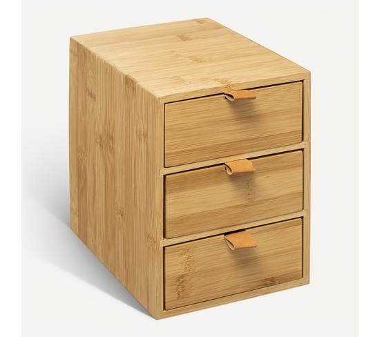 Organisateur De Bureau En Bambou - 3 Tiroirs, 33x21x13.5cm (Neuf Sous Emballage)