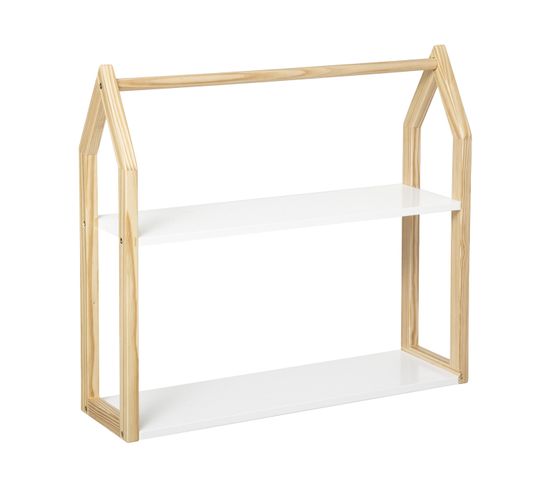 Bibliothèque Bebe Montessori Étagère Enfant Yasmin Forme Maison - 3 étages Bois Blanc 65x60x41cm | Rangement Montessori Chambre Rangement Chambre Montessori