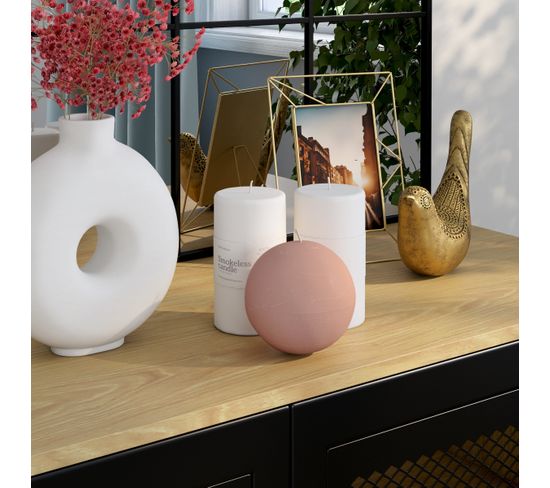Atmosphera – Bougie Boule Olia Blanche Ivoire D10 Cm – Cire Paraffine Parfumée – Ambiance Élégante & Cosy