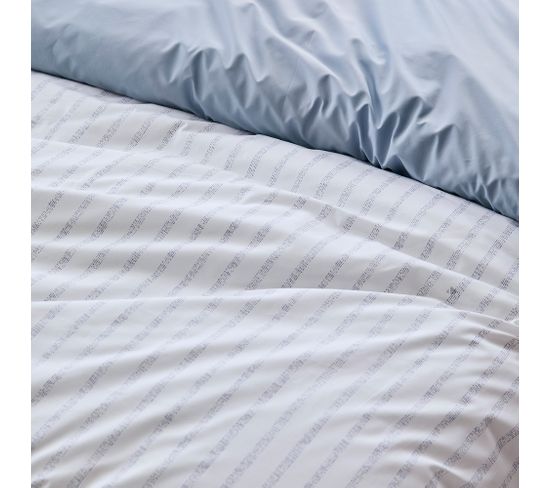 Parure De Couette 200x200 Cm 3 Pièces - Percale De Coton 80 Fils/cm² - Bleu Pétrole Motif 'La Flamboyante' - Housse + 2 Taies