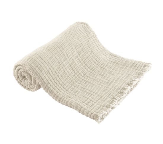 Plaid 125x180 Cm Estrela Gaze De Coton Et Laine Beige Naturel