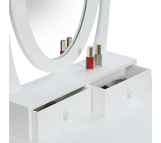 Coiffeuse blanche avec miroir et tabouret – style charme - Ameublement