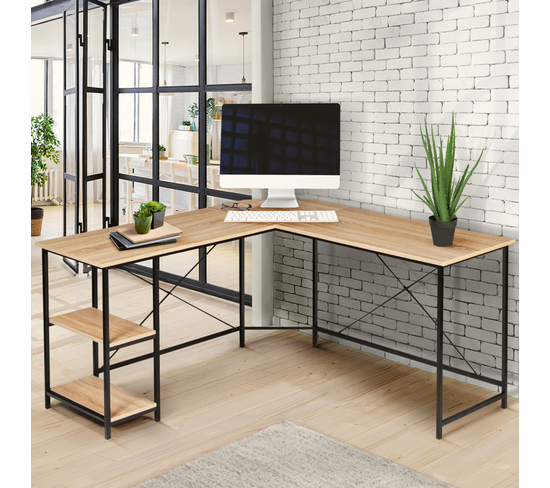 Bureau d'angle forme de L Noir brillant 120x140x75cm Aggloméré