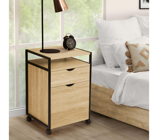 Caisson à Tiroirs Yaheetech 4 Tiroirs Pour Bureau, Support Imprimante, Style Industriel, Bois Brun Rustique Et Métal