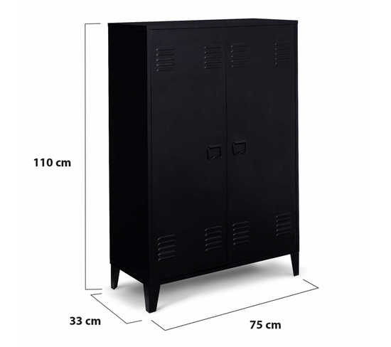 Armoire Murale ESTER 2 Portes Métal Noir Design Industriel - Rangement Salle De Bain Ou Entrée
