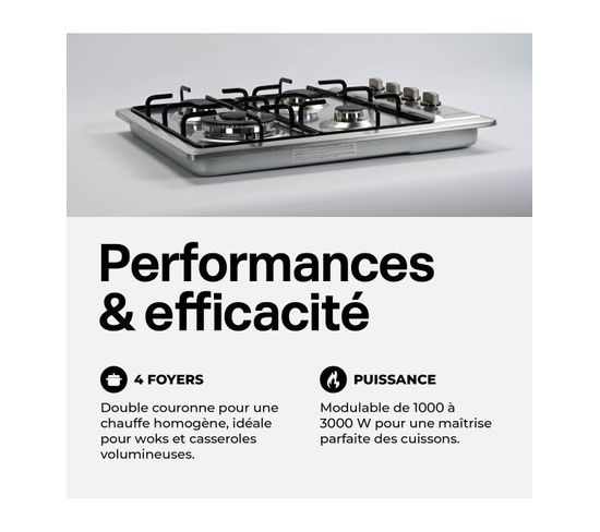 Plaque Induction Brandt BPI6315B - 3 Foyers - 7200W - Fabriqué En France - Noir - Encastrement 56x49cm