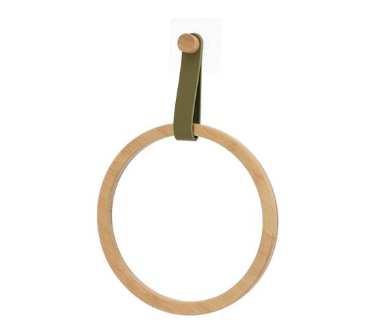 Étagère Murale En Bambou Avec Lanières Simili Cuir Vert Kaki - Style Tendance, à Coller Ou Fixer - 3