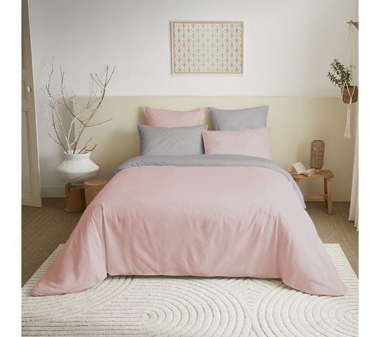 Pack Complet 6 Pièces Rose/gris Housse De Couette Pour Lit 180 X 200 Cm
