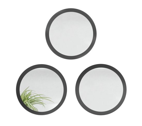 Miroir Mural Rond Design - Cadre Aluminium Noir Mat, Diamètre 50 Cm, Fixation Incluse (Sangle Cuir) | Déco Moderne Pour Salon, Chambre, Entrée