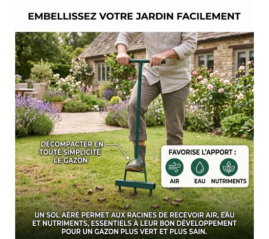Carotteuse Gazon CStern Aérateur De Pelouse Manuel à Roulettes Avec Poignée Longue Rouleau Aérateur Gazon