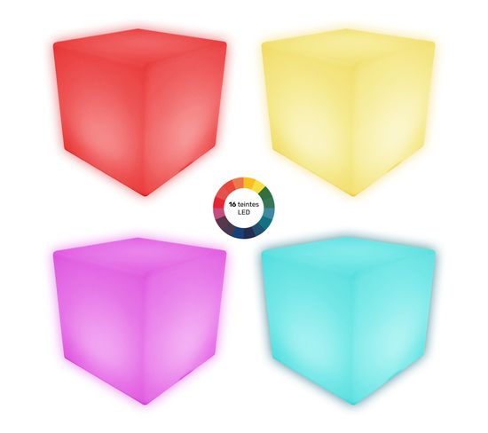 Tectake® Cube Lumineux LED Multicolore Avec Telecommande 16 Couleurs Table Basse Pouf Lampe Jardin T.L (43x43x43cm) Luminaire Exterieur Éclairage Extérieur Eclairage Piscine Salon De Jardin Exterieur