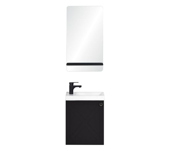 Meuble Lave-mains HAMPTON Avec Miroir Et Tablette – Noir, Dimensions 40x48 Cm, Livré Monté