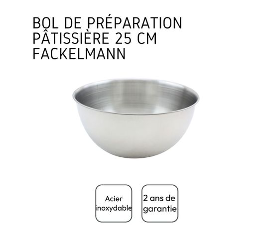 Bol Inox Fackelmann 20,5cm - Saladier Mélange Et Pâtisserie - Ustensile Cuisine Robust