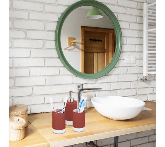 Set Salle De Bain 3 Pièces En Céramique Verte - Distributeur De Savon, Porte-bijoux Et Gobelet à Brosse