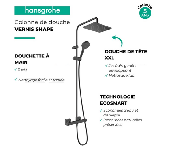 Bras De Douche Hansgrohe Vernis Shape 24cm Chromé | Raccord M 1/2 | Qualité Allemande