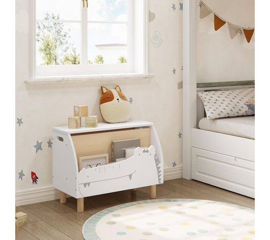 Coffre à Jouets Enfant Avec Couvercle Rabattable – Motif Forêt, Rose – Dimensions 60x37x39 Cm – Sécurité Anti-pincement