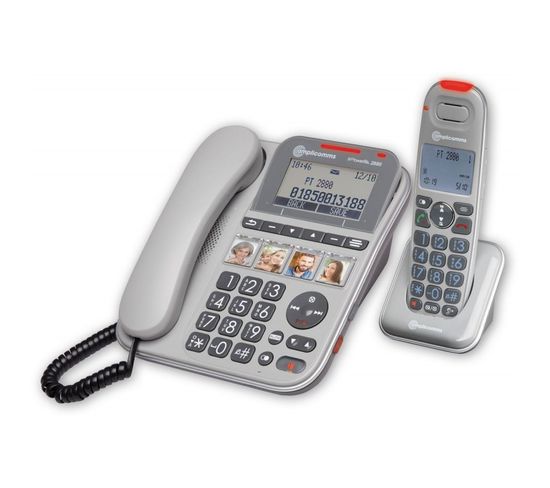 Téléphone Senior Filaire Avec Combiné Sans Fil Amplifié Et Touches De Mémoires Directe Powertel 2880