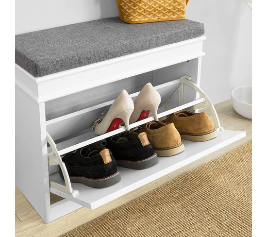Banc à Chaussures Avec Rangement - Blanc, 92x35x50 Cm, Siège Rembourré, 2 étagères Réglables, Pour Entrée Ou Chambre - 11